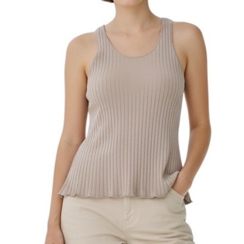 Modern Citizen Ribbed Knit Tank Top Large Taupe Greige Quiet Luxury Minimalist